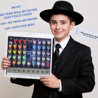 Hanukkah menorah kit for kids , includes 50 candles in real glass cup plus a menorah
